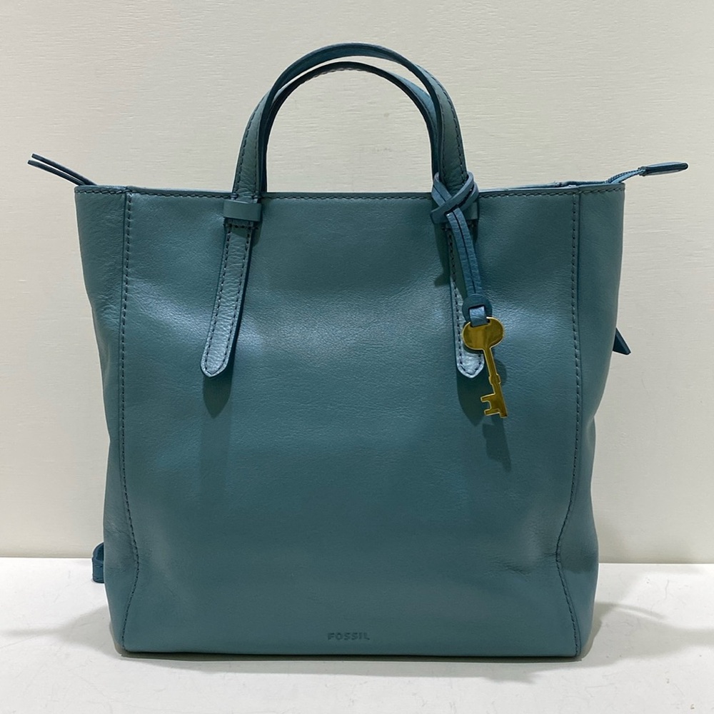 FOSSIL “Camilla” Dusty Blue Leather Convertible Satchel/ Backpack/ Crossbody Bag